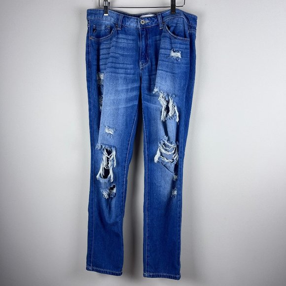 KanCan Distressed Boyfriend Fit Mid Rise Jeans 28 - Picture 3 of 9
